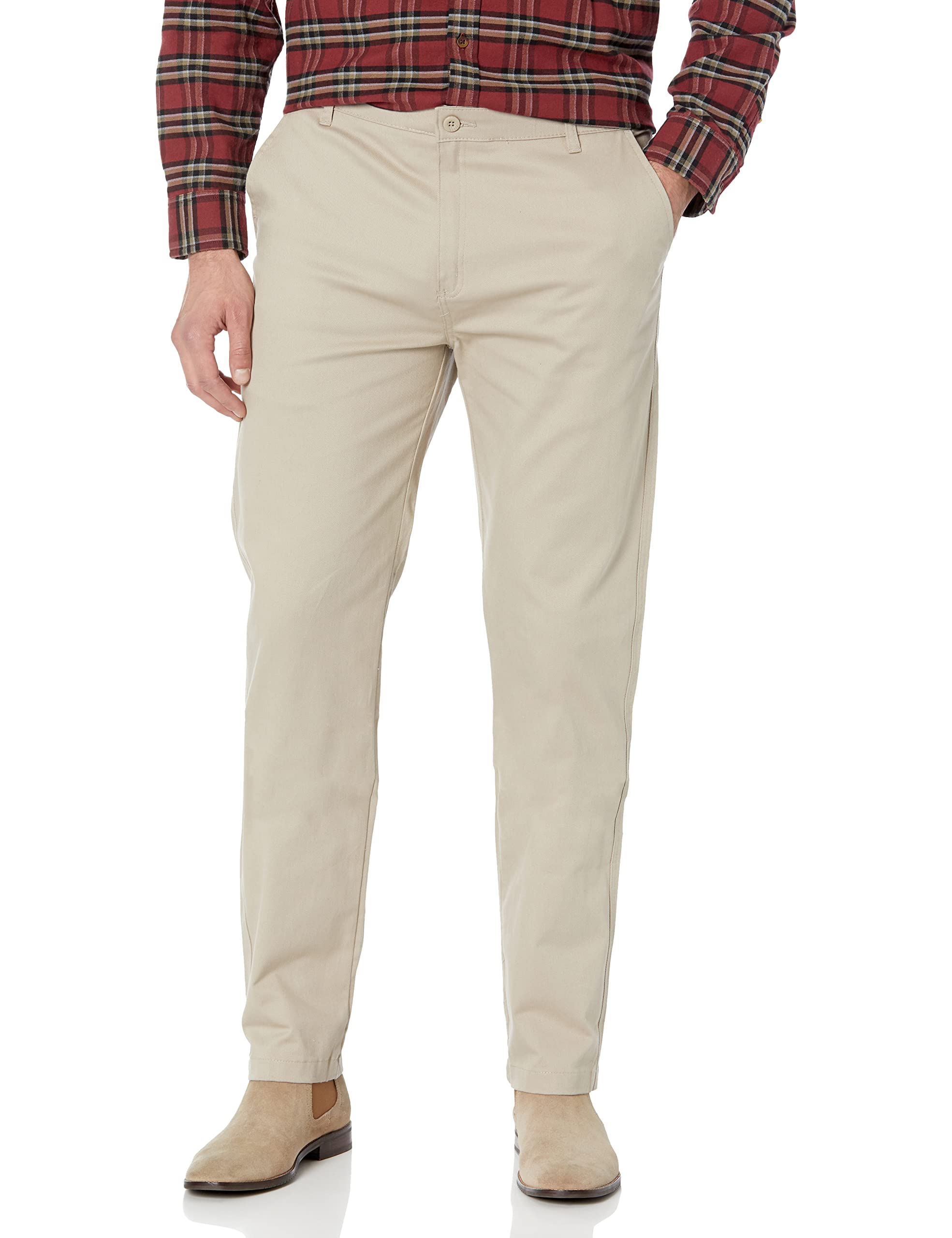 IZOD Young Mens Uniform Twill Trousers Khaki Flat Front and Comfortable Waistban