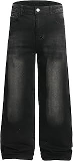 QIMYUM Men's Wide-Leg Baggy Flex Jeans Relaxed Loose Fit Long Denim Pants