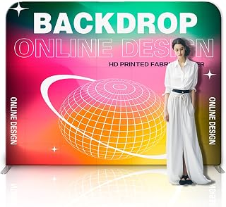 Bugedor Custom Tension Fabric Banner with Stand Trade Show Backdrop Display | 7.5x7.5 FT HD Printing Customize Online, Large Portable Trade Show Booth Banner for Business Pop Up Display Aluminum Frame