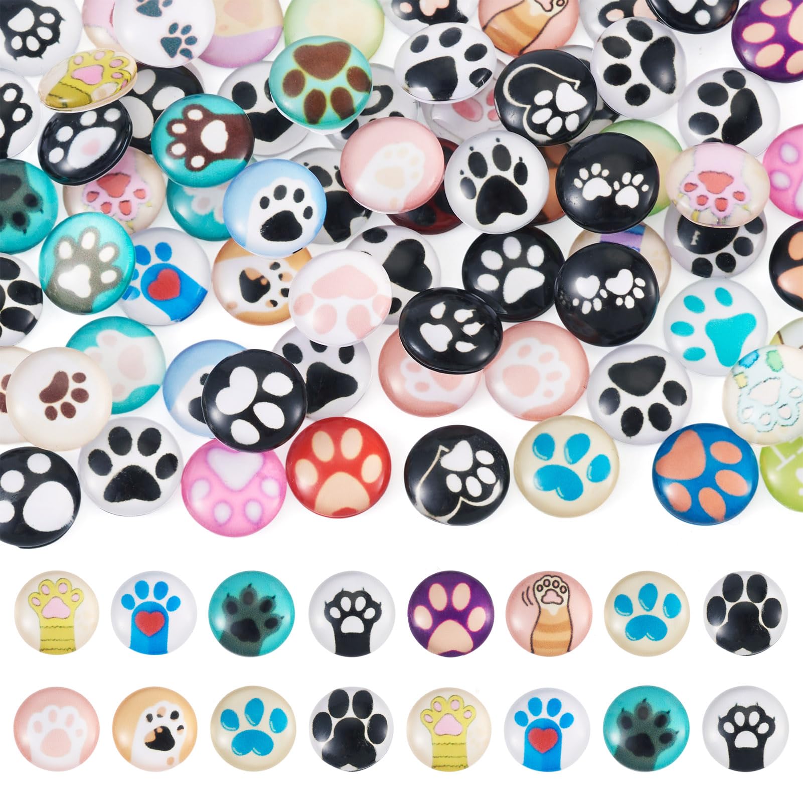 Craftdady 70Pcs Glass Cat Dog Paw Print Cabochons Pet Gift for Pendant | Animal 