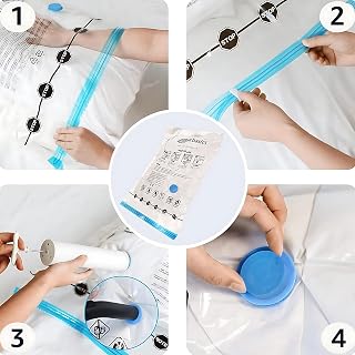 Amazon Basics Pack of 6 Vacuum Bags for Clothes Storage, Includes Manual Vacuum Pump, Zipper, Extra Large, Jumbo, Clear