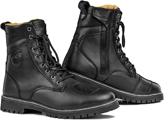 SHIMA THOMSON Lady, Motorbike Boots for Women Reinforced Leather Womens Biker Boots with Side Zipper, Ankle Support, Anti-Slip Sole, Gear Shift Handle (Black, 6.5)
