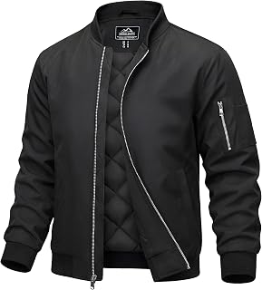 MAGCOMSEN Men's Bomber Jacket Casual Windproof Quilted Jacket Full Zip Windbreaker Winter Warm Varsity Jacket with Pockets