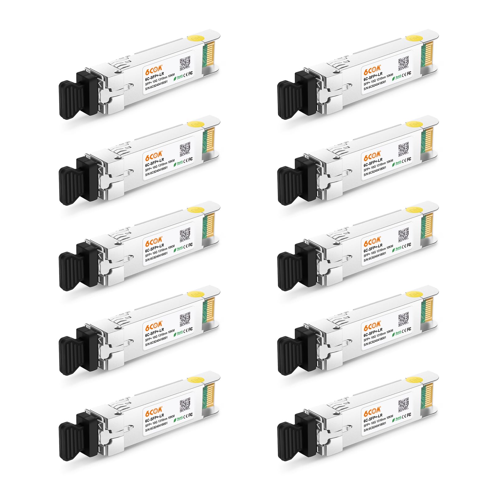 10Pack 10GBase-LR SFP+ Transceiver, 10G Dual LC Single Mode Module | Compatible 