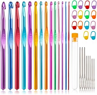Vodiye 14 Sizes Crochet Hooks Set, 2.0-10.0mm, Metal Crochet Needles | Crochet Hooks for Beginners and Craft Lovers with Ergonomic Crochet Needles for Comfortable Crocheting and DIY Yarn Projects
