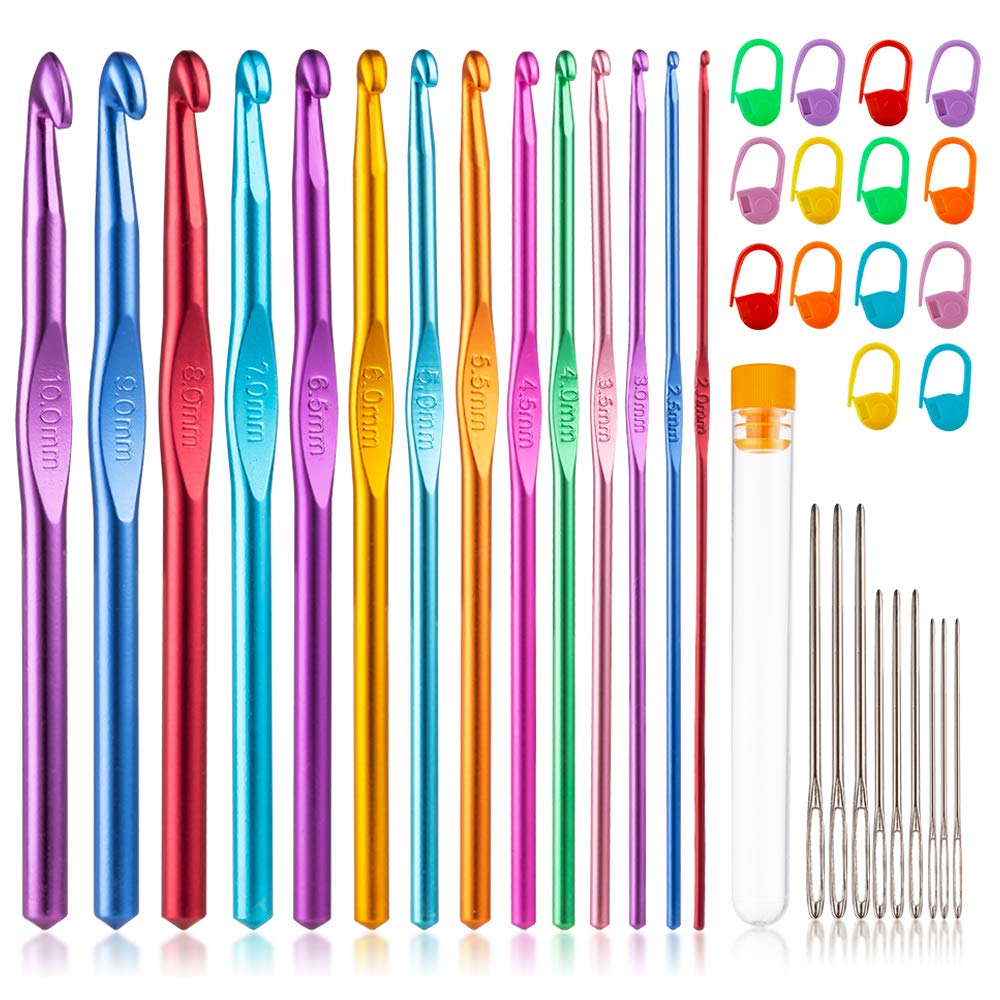 Vodiye 14 Sizes Crochet Hooks Set, 2.0-10.0mm, Metal Crochet Needles | Crochet H