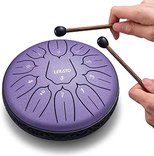 LEKATO Steel Tongue Drum 6 Inch 11 Note, D Key Handpan Rain Drum for Outside Garden Sound Healing, Steel Alloy Ethereal BalmyDrum with Storage Bag, Percussion Instrument Gift for Beginner, Purple