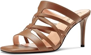 Aachcol Women's Medium Heel Open Heel Square Toe Sandals Slip-on Wedding Summer 8 cm Heels