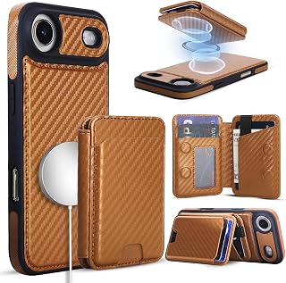 Magnetic Detachable Wallet Case for iPhone 17 Air with Kickstand,2-in-1 MagSafe Compatible RFID Blocking Card Holder,Slim PU Leather Cover Carbon Coffee