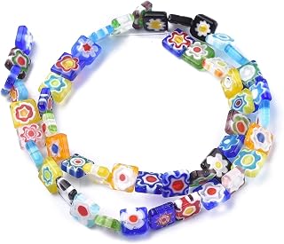 65pcs Flat Round Millefiori Glass Beads Handmade 6x3mm Crystal Glass Flower Loose Spacer Beads for Jewelry Making DIY Bracelets Necklaces Earrings