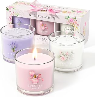 CHILLFLAME Scented Candles, Scented Candle Gift Set for Stress Relief, 3 Votive Candle for Men, Birthday Gifts for Women, Candles for Women (Pink + Purple + White, 7 oz)