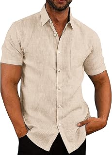 COOFANDY Men's Casual Button Down Shirts Short Sleeve Linen Texture Shirts Summer Beach Dress Shirt
