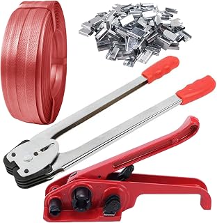 Packaging Strapping Straps Kit, Pallet Banding Strapping Kit Heavy Duty | Banding Tool with Tensioner Sealer Tool & 500 Ft Lenght Poly Straps Tie Down Straps, Red