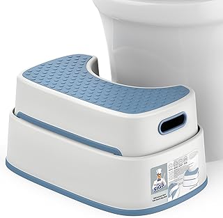 MR.SIGA Toilet Stool Squat Adult Bathroom Foot Stool, White & Grayish Blue | Heavy duty anti-slip toilet step stool for improved posture, poop stool adult, toilet foot stool