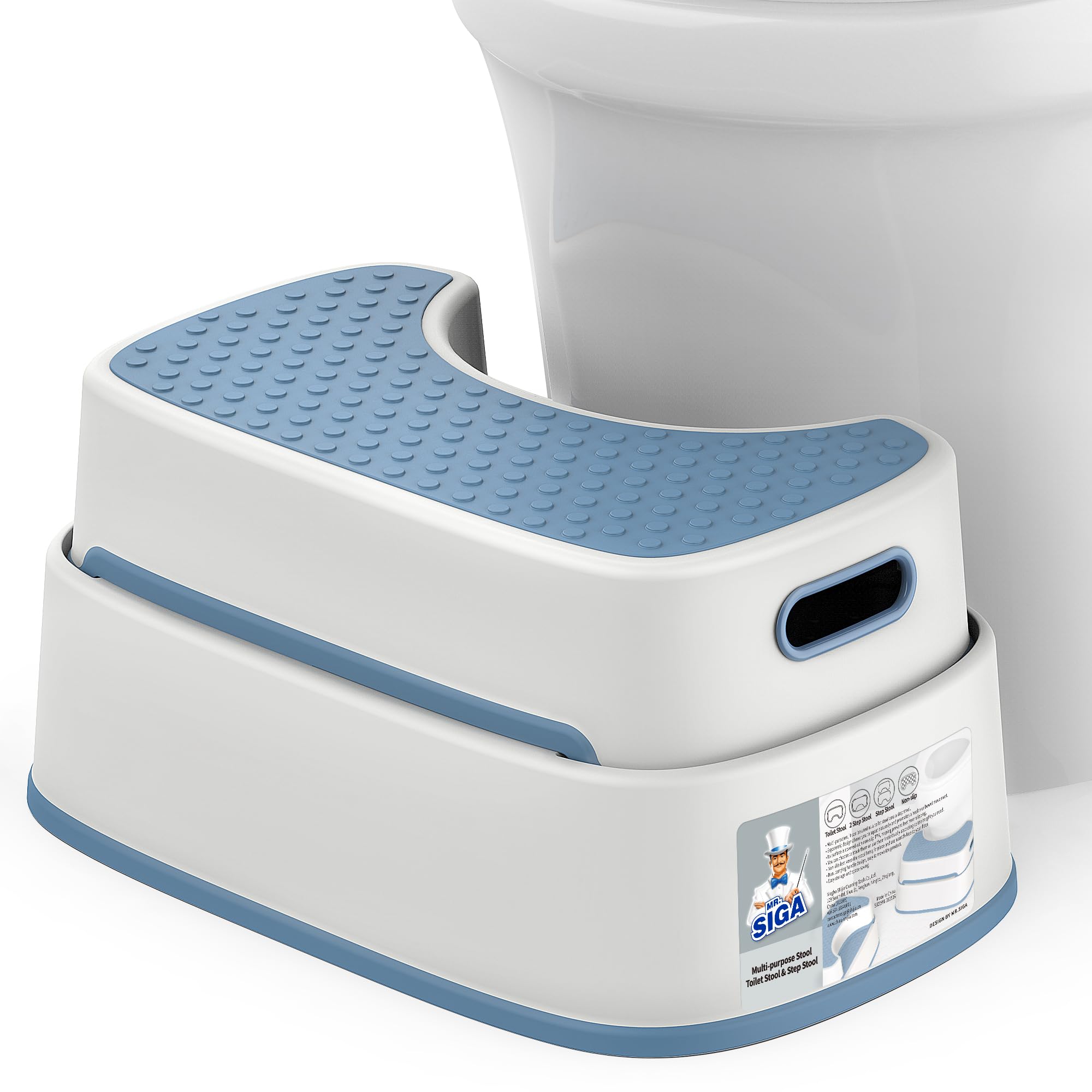 MR.SIGA Toilet Stool Squat Adult Bathroom Foot Stool, White & Grayish Blue | Hea