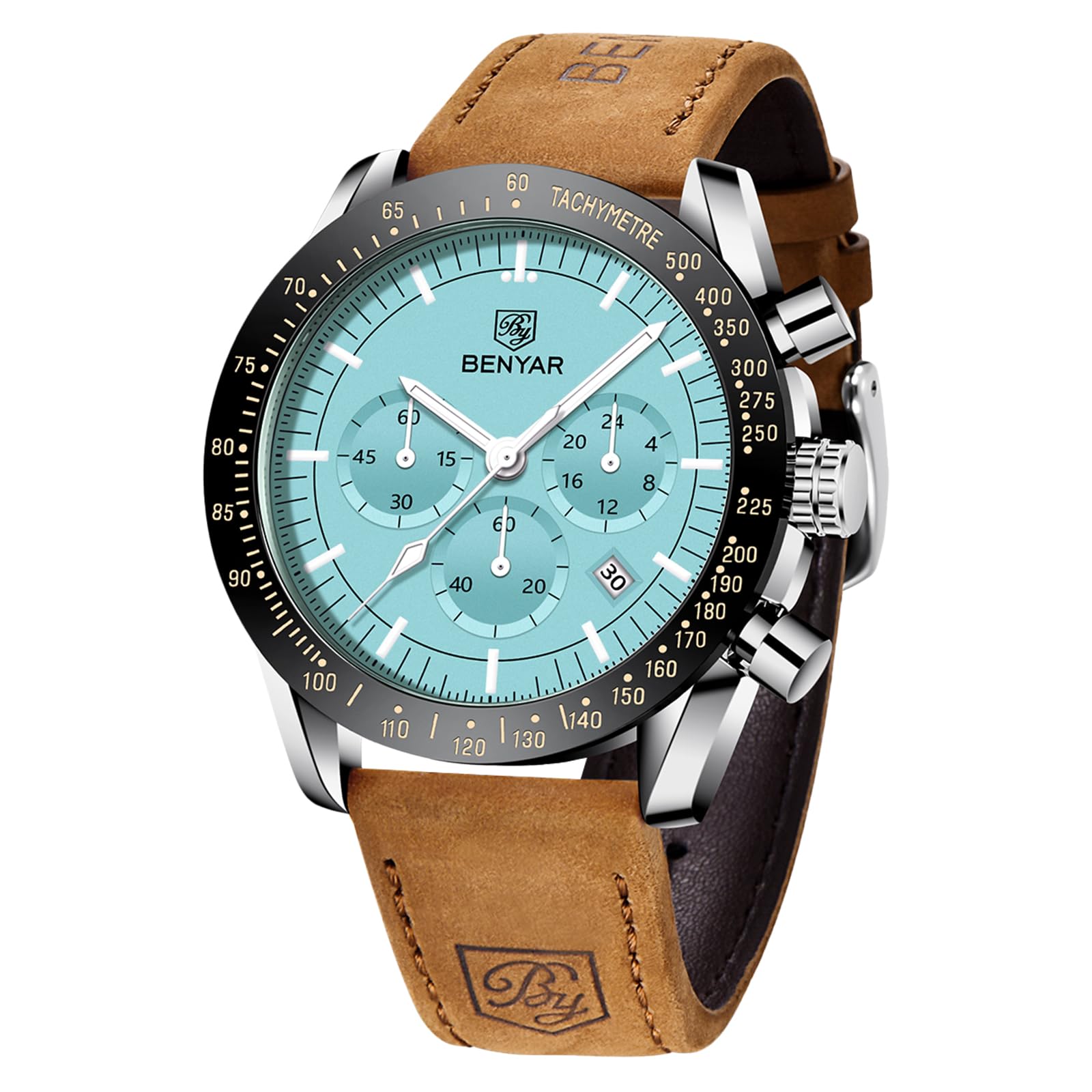 BENYAR BY herrenuhr Braun Leder Strap Quarz Chronograph Uhr Männer Datum Kalende