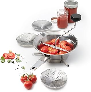 Starfrit Fruit & Vegetable Food Mill, 3 Discs, Stainless Steel | Fine to coarse grinding. 3 discs included. Ideal for canning, sauces and coulis. Fits most bowls. Easy to clean.