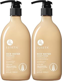 LUSETA Rice Water Shampoo and Conditioner Set with Bitoin Strengthening | Reduce Breakage Ginger Root Oil Hydrates Smooths Frizz and Boosts Shine & Softness, Sulfate & Paraben Free 16.9oz*2