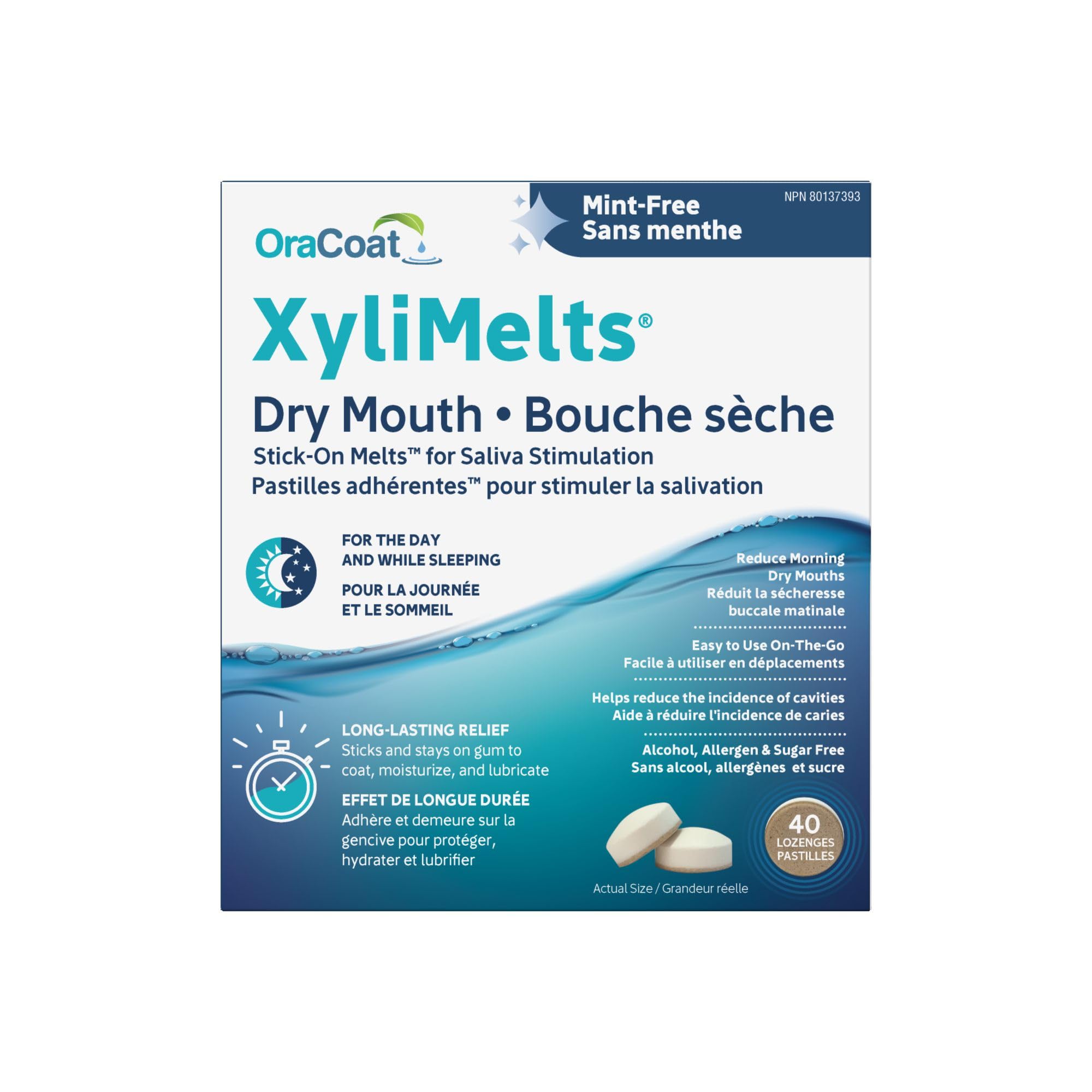OraCoat XyliMelts Dry Mouth Stick-On Melts, Slightly Sweet, 40 Count