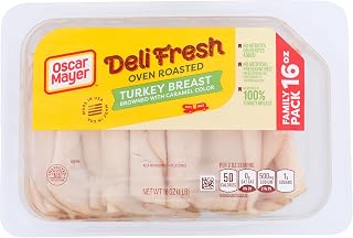 Oscar Mayer Deli Fresh, Oven Roasted Turkey Breast, 16 oz Family Pack | 9g Protein, 100% Turkey Breast, No Nitrates or Nitrites Added, Gluten-Free, Fully Cooked & Ready-to-Eat, Resealable