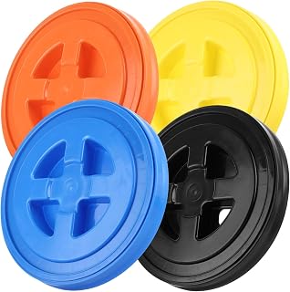 DAJAVE 4 Pieces 5 Gallon Bucket Lids 12 Inch Plastic Screw Top Seal Lids, Leak-Proof Seal Lids Bucket 5 Gallon Screw Top Lids for Pet Food Storage Container Lids, Paint Storage, 4 Colors