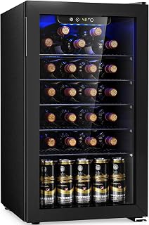 Antarctic Star Wine Cooler Cabinet Beverage Refrigerator 3.2cu.ft Black | 20 Bottle Mini Fridge Drink Refrigerator Small Beer Soda Glass Door Quiet 37-61℉