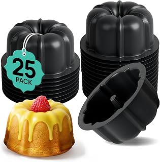 O'CREME Mini Cake Pan Silicone Baking Mold, Reusable Bakeable Silicone Molds for Jello and Desserts, Non-Stick BPA-Free, Moldes para Flan, Moldes Para Gelatinas, Mini Flan Molds, 25 Pack