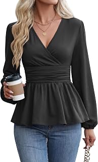 MOLERANI Women Peplum Tops Wrap V Neck Blouses Long Sleeve Shirts