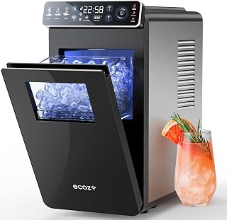 ecozy Small Ice Maker with Full-Color Panel & Timer Function, 26 lbs/Day | Ultra-Slim Ice Makers Countertop, Built-in Status Light, Two Ice Size, Portable Self-Cleaning Ice Machine for Home/Kitchen/RV