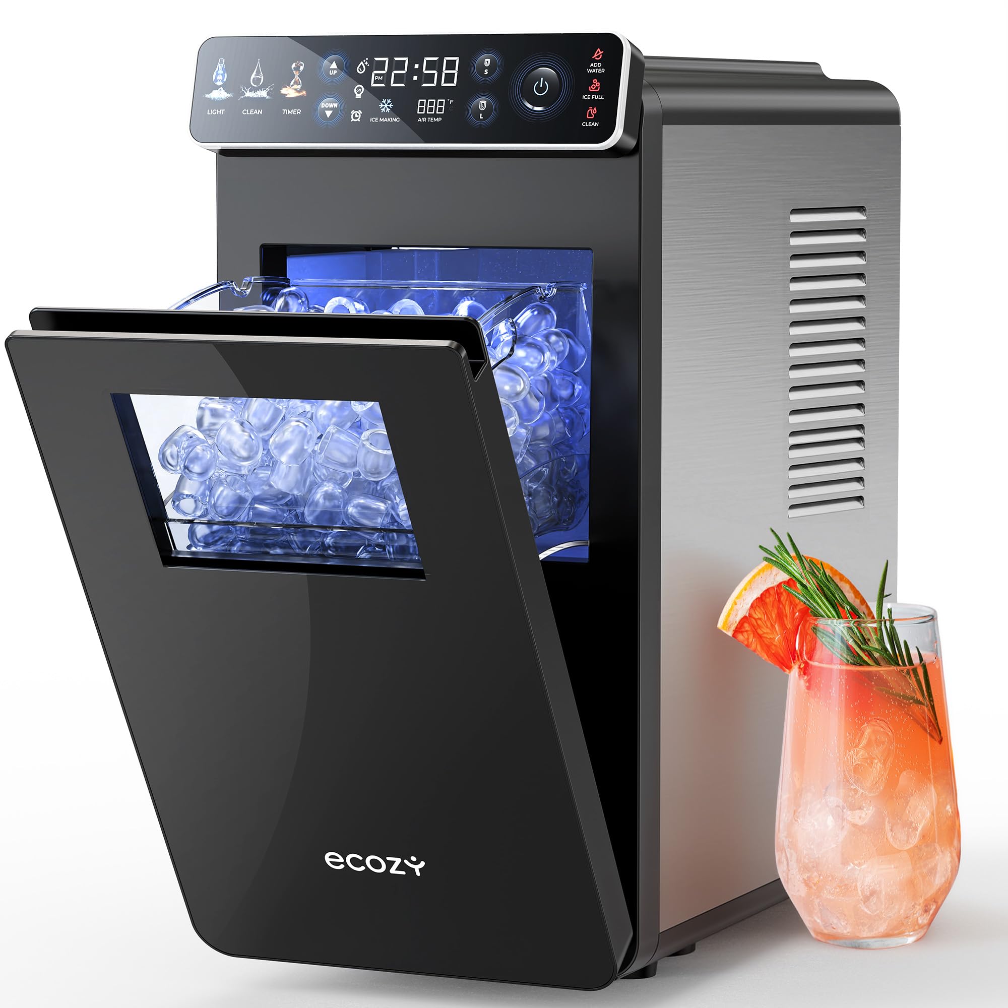 ecozy Small Ice Maker with Full-Color Panel & Timer Function, 26 lbs/Day | Ultra
