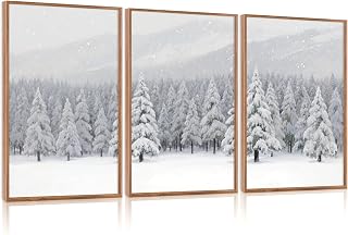 CHDITB Albero di Natale innevato incorniciato arte da parete su tela (40 cm x 61 cm), 3 pannelli inverno foresta paesaggio opera d'arte stampa, grande natura astratta neutra sempreverde neve scena