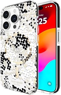 Kate Spade New York iPhone 15 Pro Case Compatible with MagSafe - Multicolored Floral White and Black
