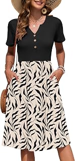 AUSELILY Women's Summer Short Sleeve Knee Length Dress with Pockets