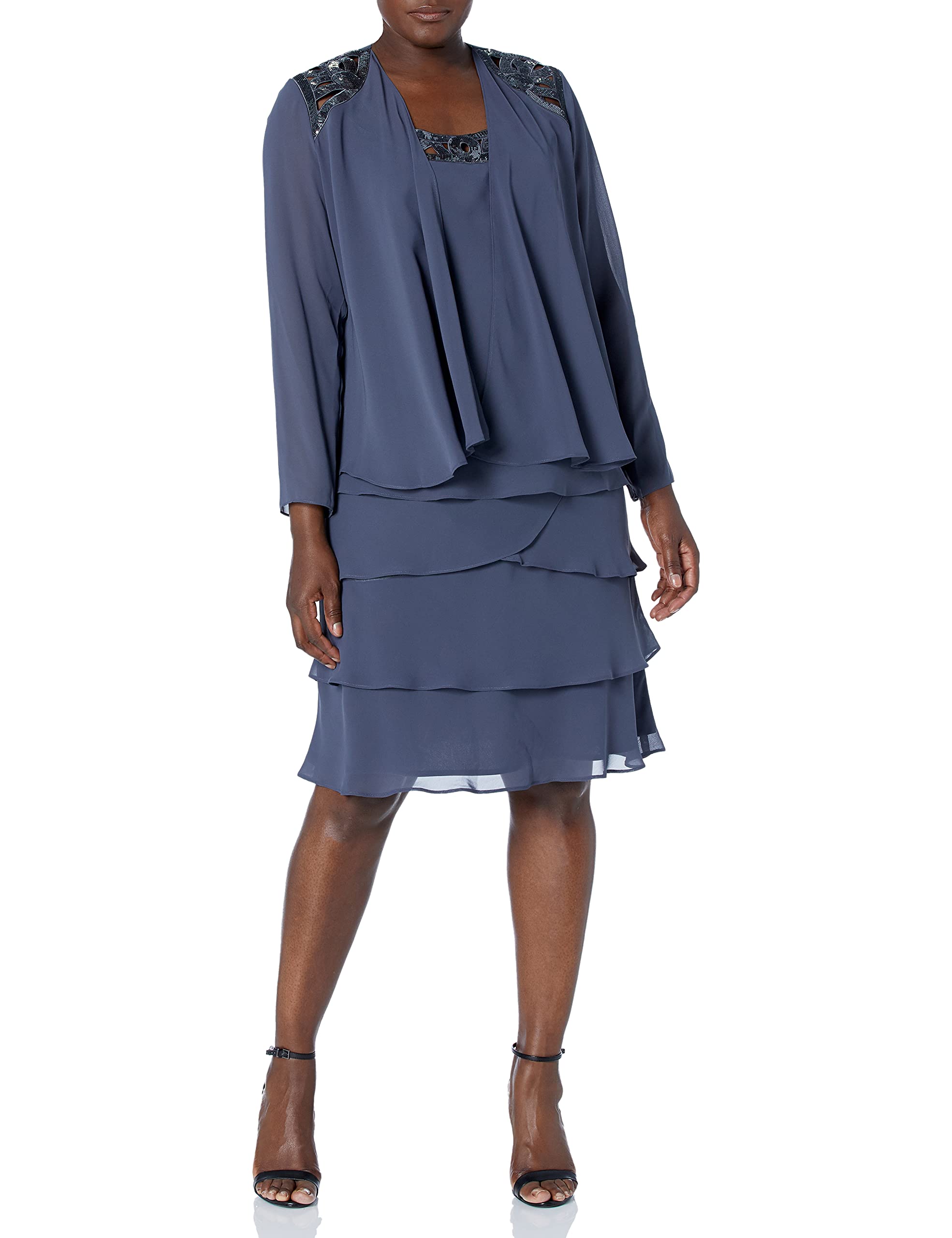 S.L. Fashions Delicate and Normal Layered Sequins Decorated Jacket Dress for Spe