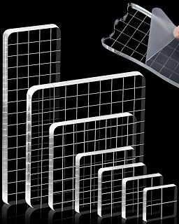 FIVEIZERO 7Pcs Acrylic Stamp Block with Grid Lines(Straight Edge) | Clear Stamping Blocks, Ideal for Scrapbooking Crafts Card Making, Decorative DIY Essential Stamping Tool