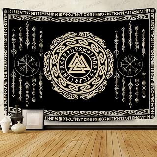 F-FUN SOUL Viking Nordic Viking Tapestry Large 60 x 60 Inches Soft Flannel Viking Valknut Runes Celtic Scandinavian Mythology Aesthetic Wall Tapestry for Bedroom Living Room Decor GTZYFS1732