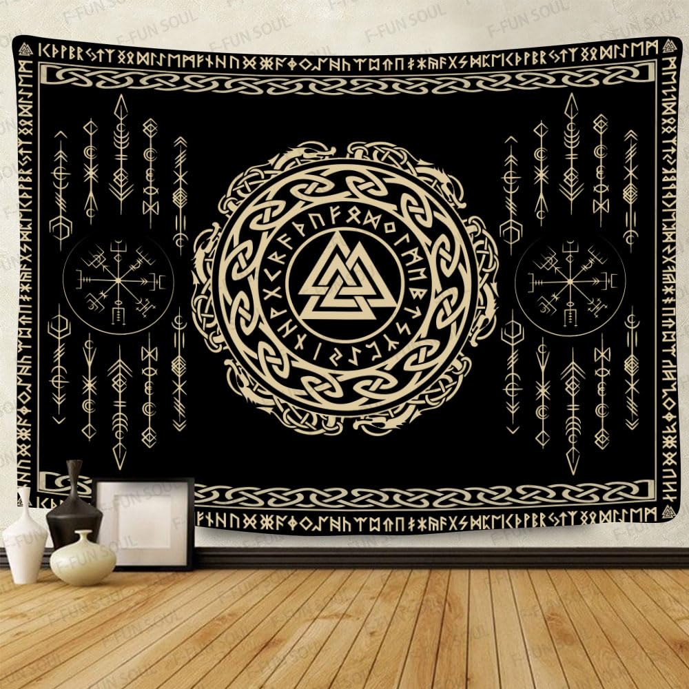 F-FUN SOUL Viking Nordic Viking Tapestry Large 60 x 60 Inches Soft Flannel Vikin