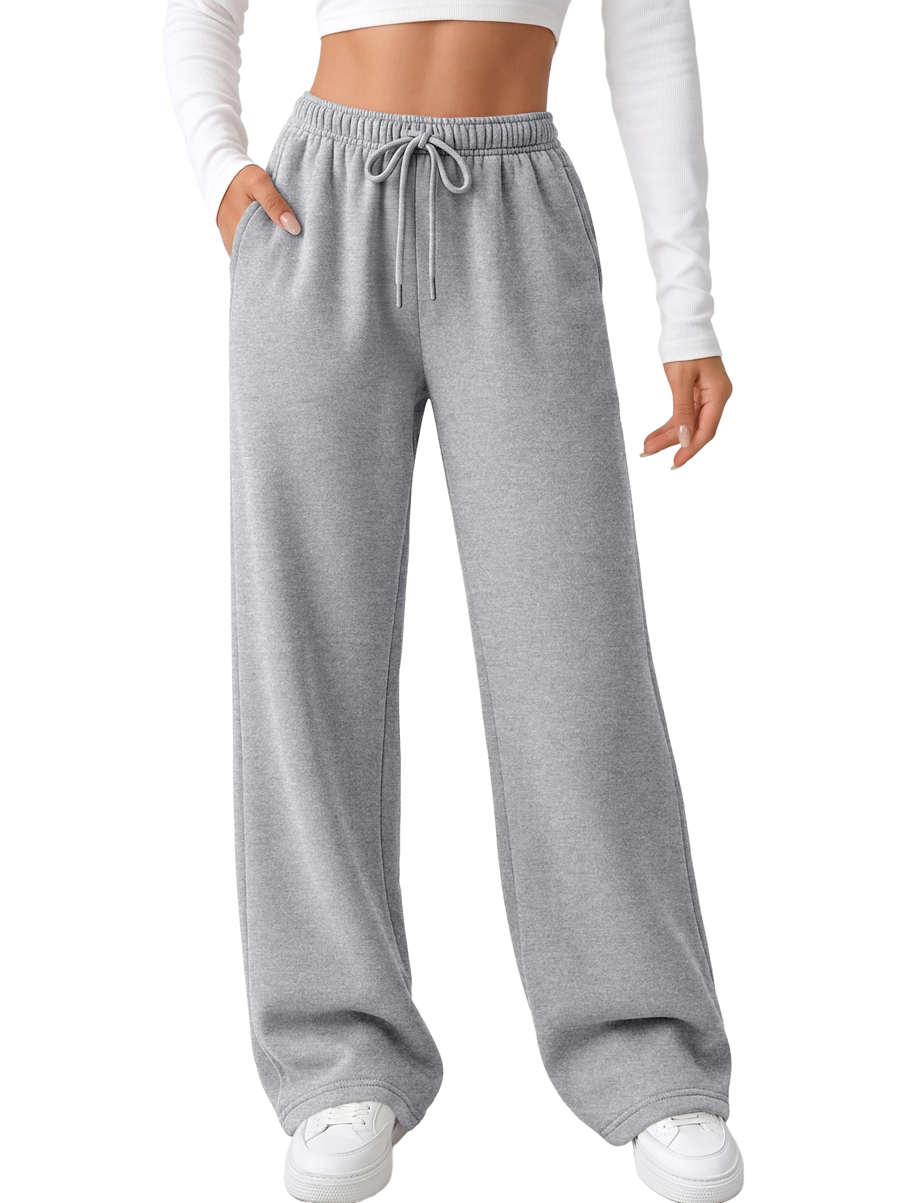 AUTOMET Women’s Fleece Lined Sweatpants Baggy Wide Straight Leg Pants