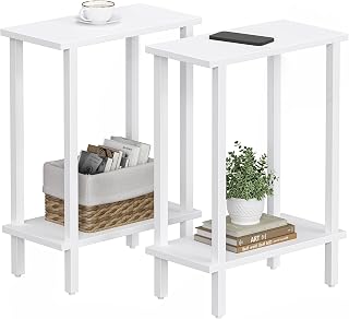 TUTOTAK Small Side Table, Narrow End Table, Set of 2, Skinny Sofa Table, Slim Nightstand, Couch Table, Living Room, Bed Room, White TB01BW0622CA