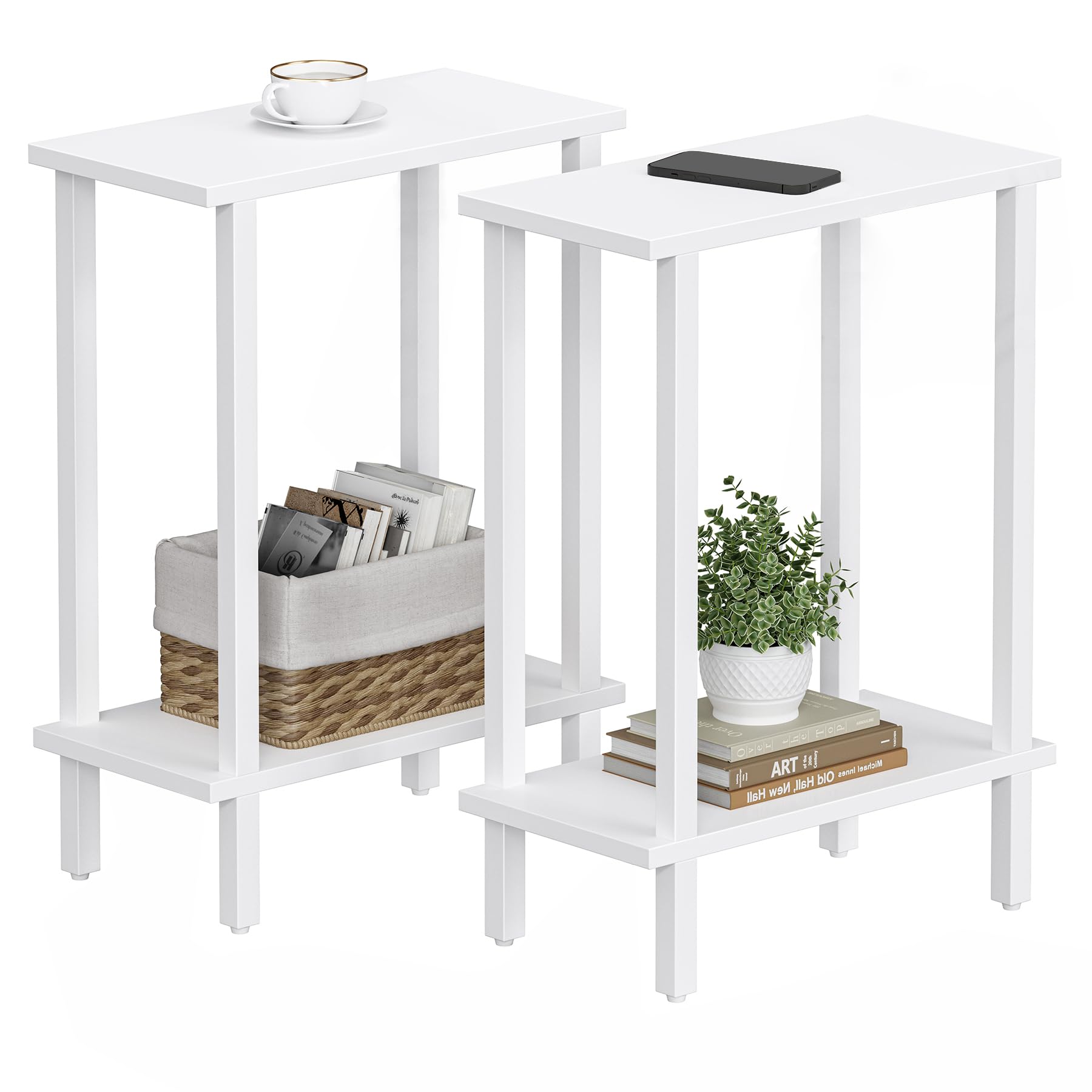 TUTOTAK Small Side Table, Narrow End Table, Set of 2, Skinny Sofa Table, Slim Ni