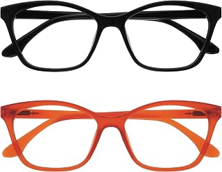 OPULIZE KAT Reading Glasses – Cat Eye Frame – Men and Women – Spring Hinges – R59, Glossy Black - Matte Orange, One size