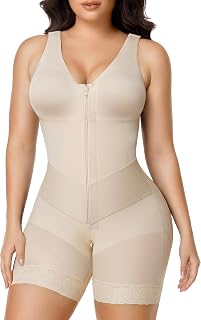 SHAPERX Women's Shapewear Bodysuit, V-Shaped Faja Colombiana Tummy Control Body Shaper with Zip & Hooks, Butt Lifter Sculpting Bodysuit for Postpartum Recovery and Daily Wear