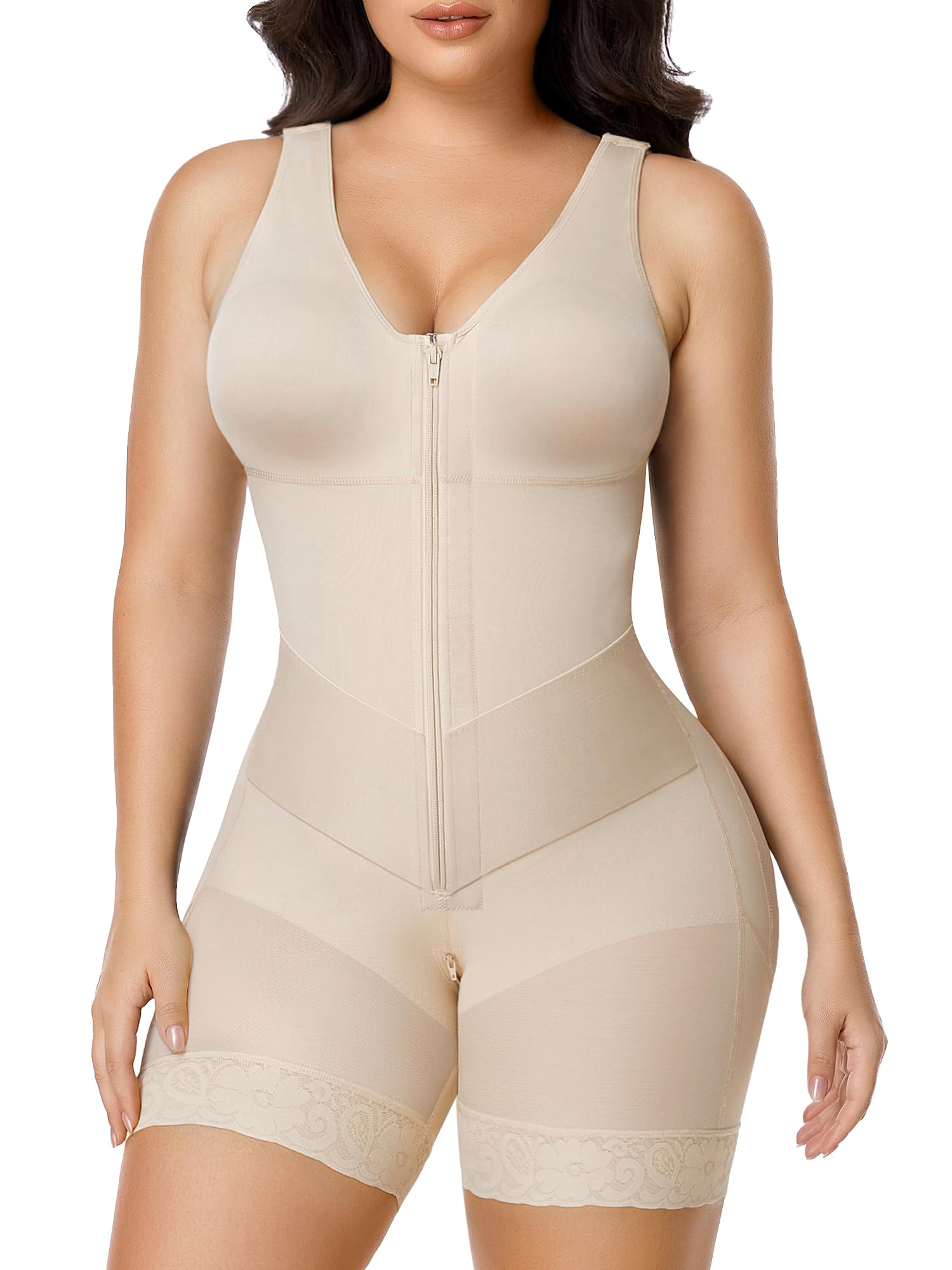 SHAPERX Women's Shapewear Bodysuit, V-Shaped Faja Colombiana Tummy Control Body 