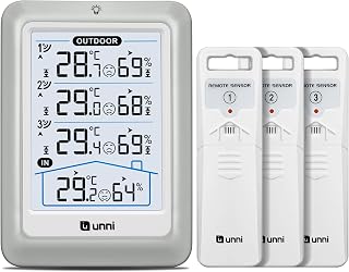 Weather Stations Indoor Outdoor Thermometer Wireless, 4.5 Inch Display Digital Hygrometer Thermometer Temperature Humidity Monitor with 330ft Range Sensor and Adjustable Backlight (White)