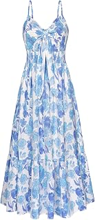 GRACE KARIN Women Long Floral Flowy Swing Dresses Spaghetti Strap Beach Swing Sundress Backless Strappy Dress