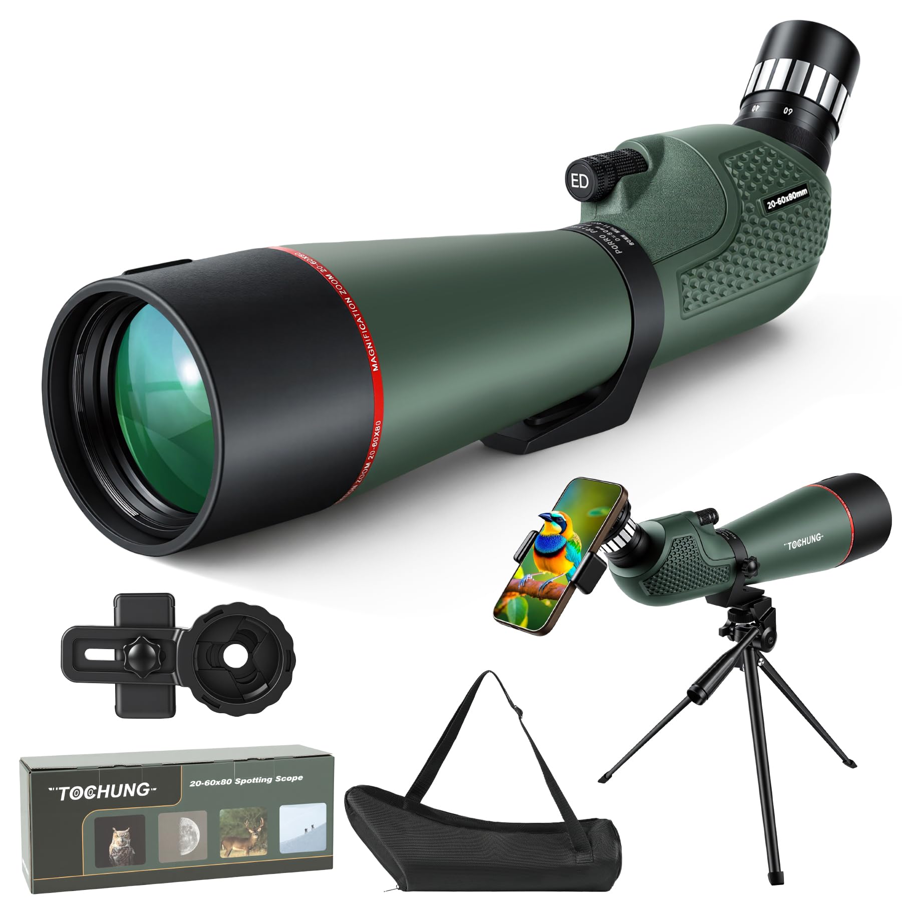 TOCHUNG 20-60x80 HD Spotting Scope, Waterproof High-Powered Telescope | Designed
