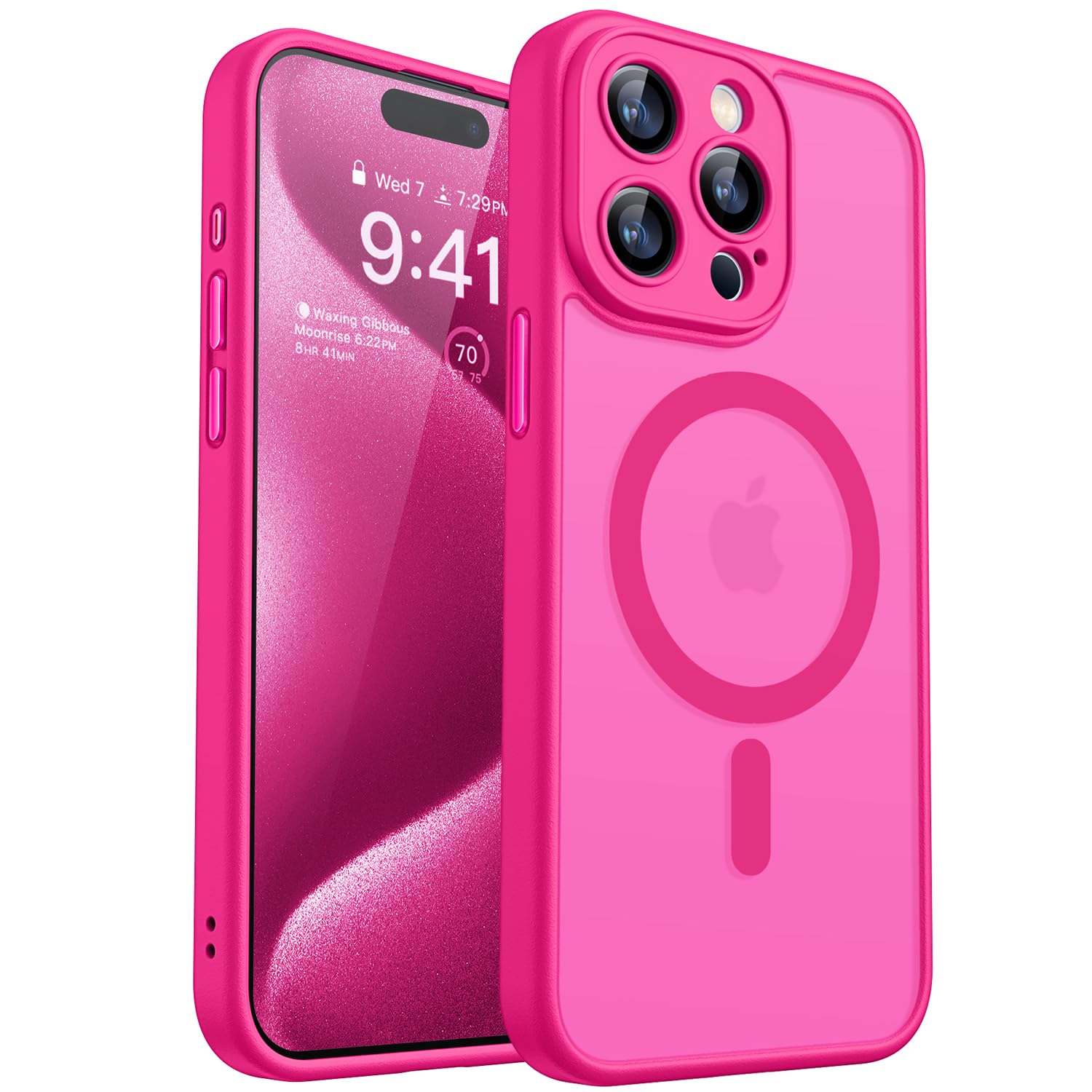 CANSHN Magnetic Shockproof for iPhone 15 Pro Case, Hot Pink