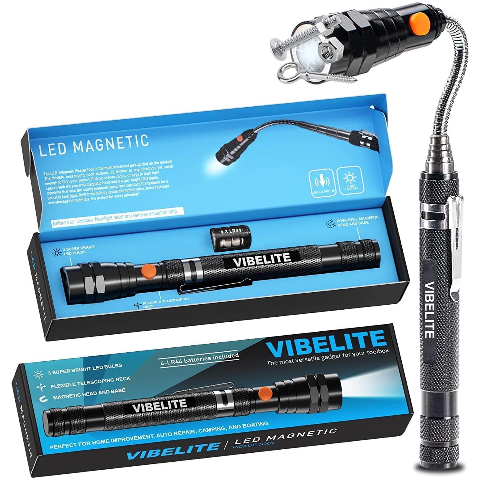 VIBELITE Extendable Magnetic Flashlight Magnet Pickup Tool, Gifts for Men