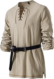 JEMITOP Mens Pure Cotton Vintage Shirt Renaissance Costume Without Belt | Lace Up, Pirate, Medieval, Viking, Retro, Vampire, Halloween, Cosplay