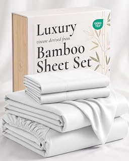 Hotel Sheets Direct 4 Piece Bed Sheet Set California King Size, 100% Viscose Derived from Bamboo Sheets Set with 2 Pillowcases, Cooling & Breathable Luxury Bedding, Moisture-Wicking, Silky Soft, White